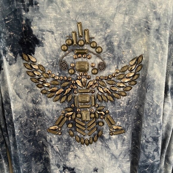 DOUBLE D RANCH Asymmetrical Tie Dye Blue Studded/Beaded Tunic/Dress: Small; NWOT - Picture 2 of 9